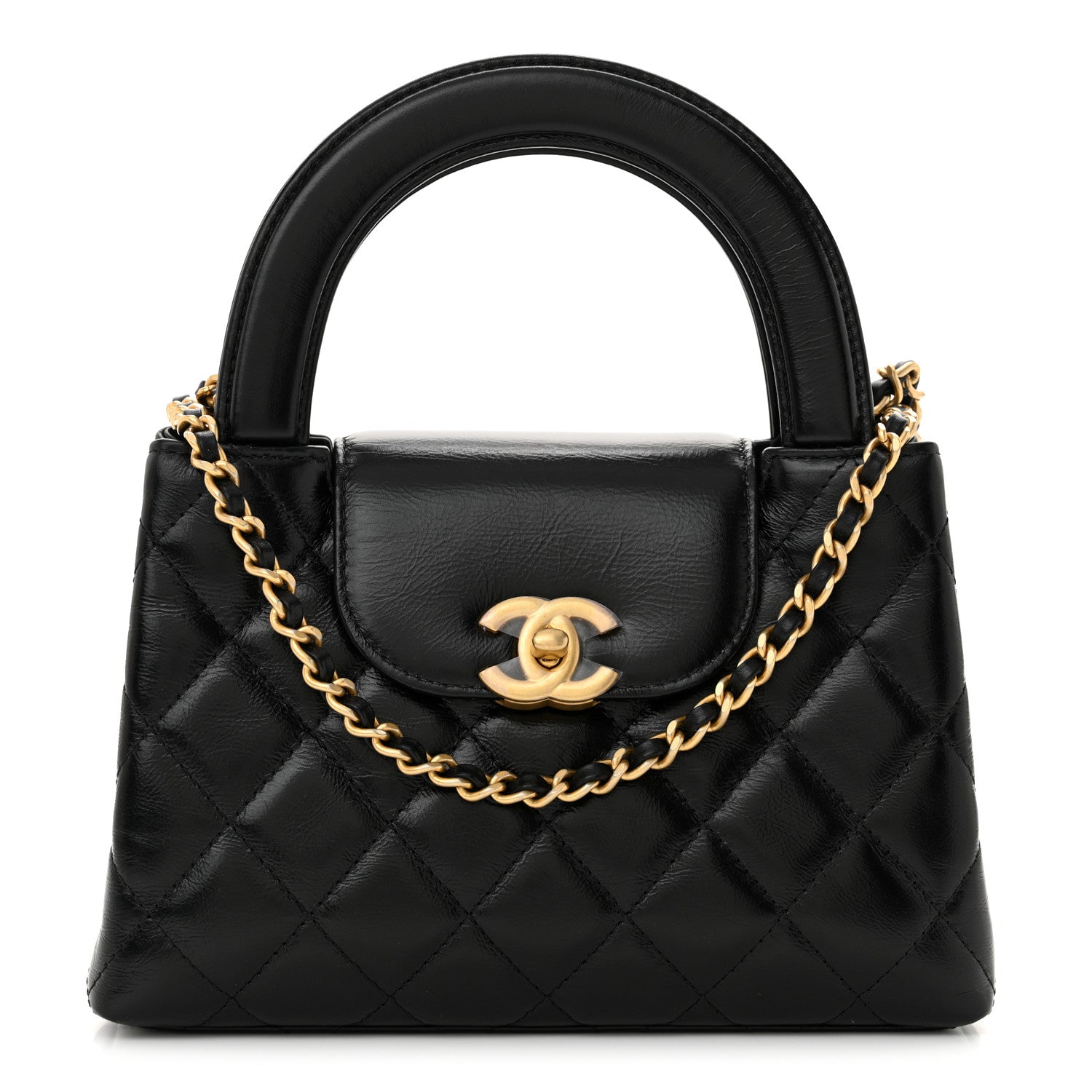 Chanel Shiny Aged Calfskin Quilted Nano Kelly Shopper Black 1 of 10