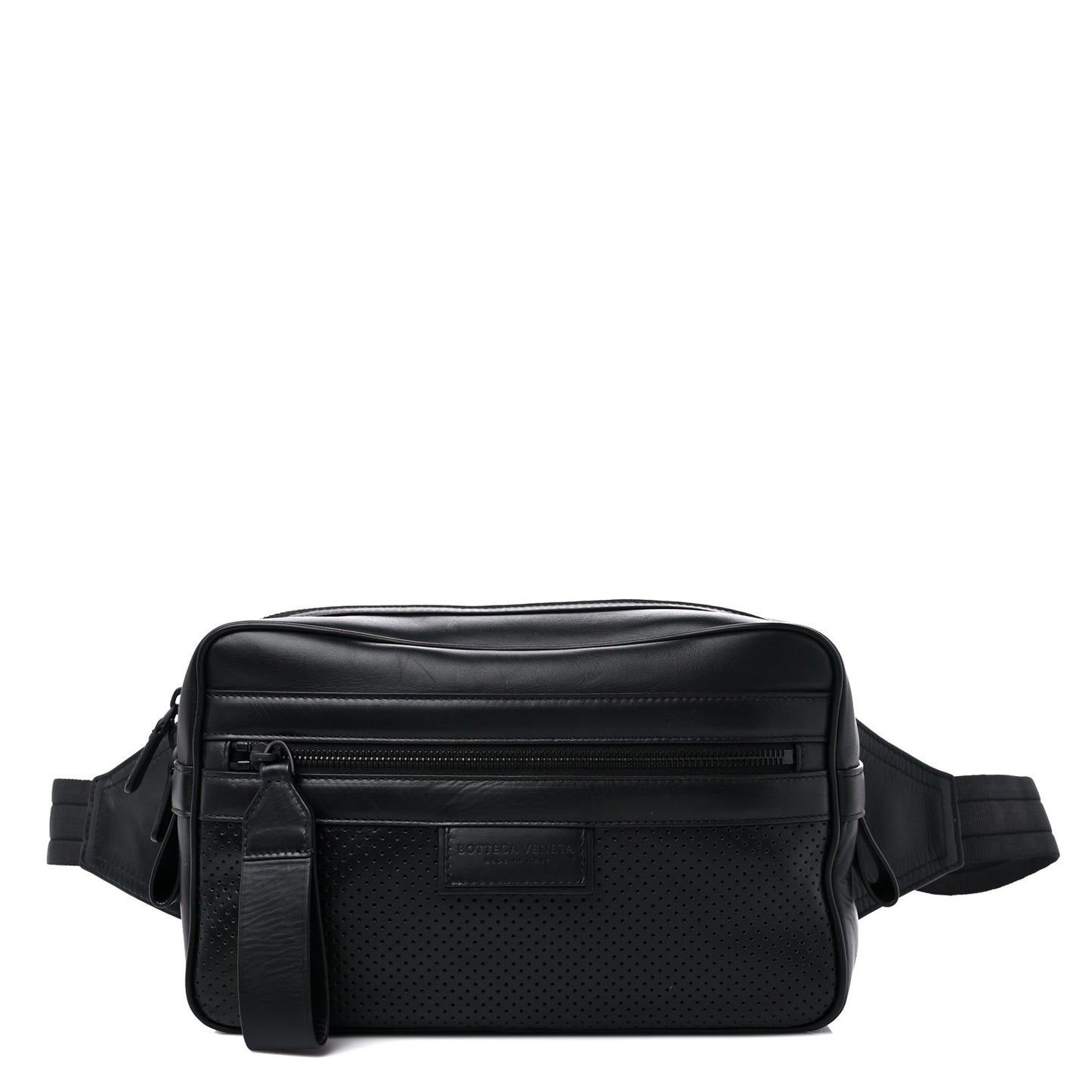 Perforated Calfskin Leggero Intrecciato Belt Bag Black