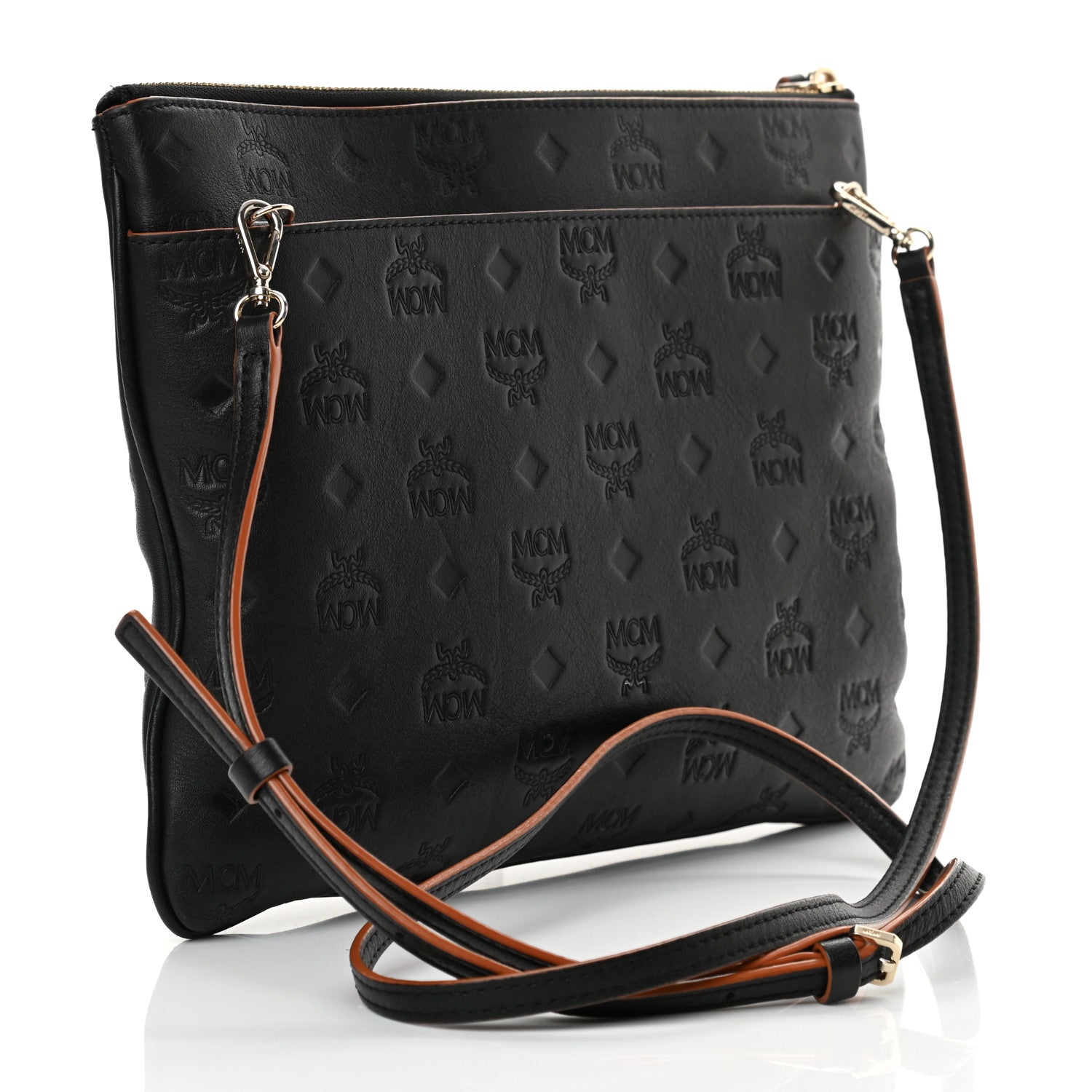 MCM Calfskin Monogram Klara Crossbody Pouch Black 3 of 12