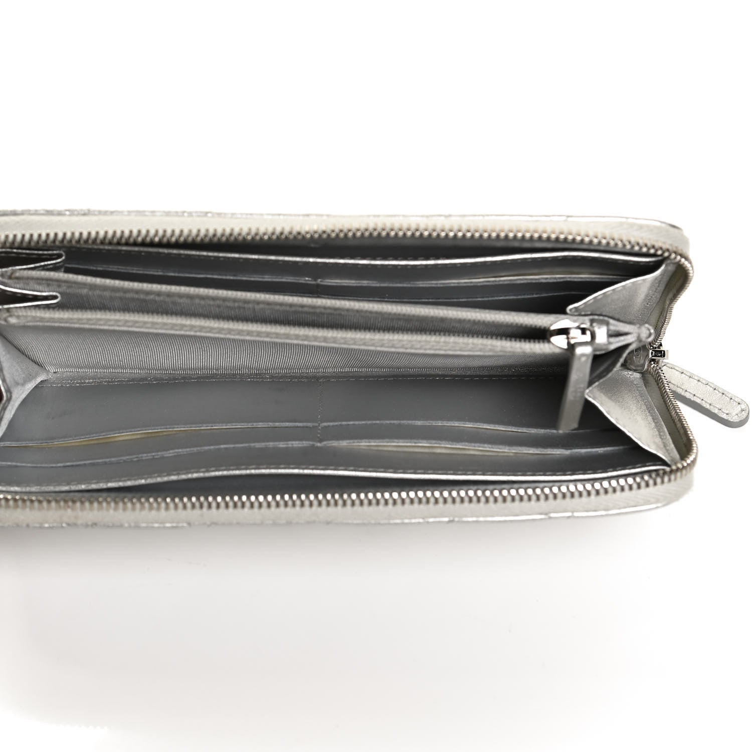 Chanel Metallic Lambskin Quilted Large Gusset Zip Around Wallet Silver 5 of 10