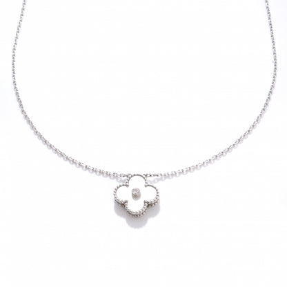 Van Cleef & Arpels 18K White Gold Mother of Pearl Diamond Single Motif Clover Alhambra Necklace 1 of 10