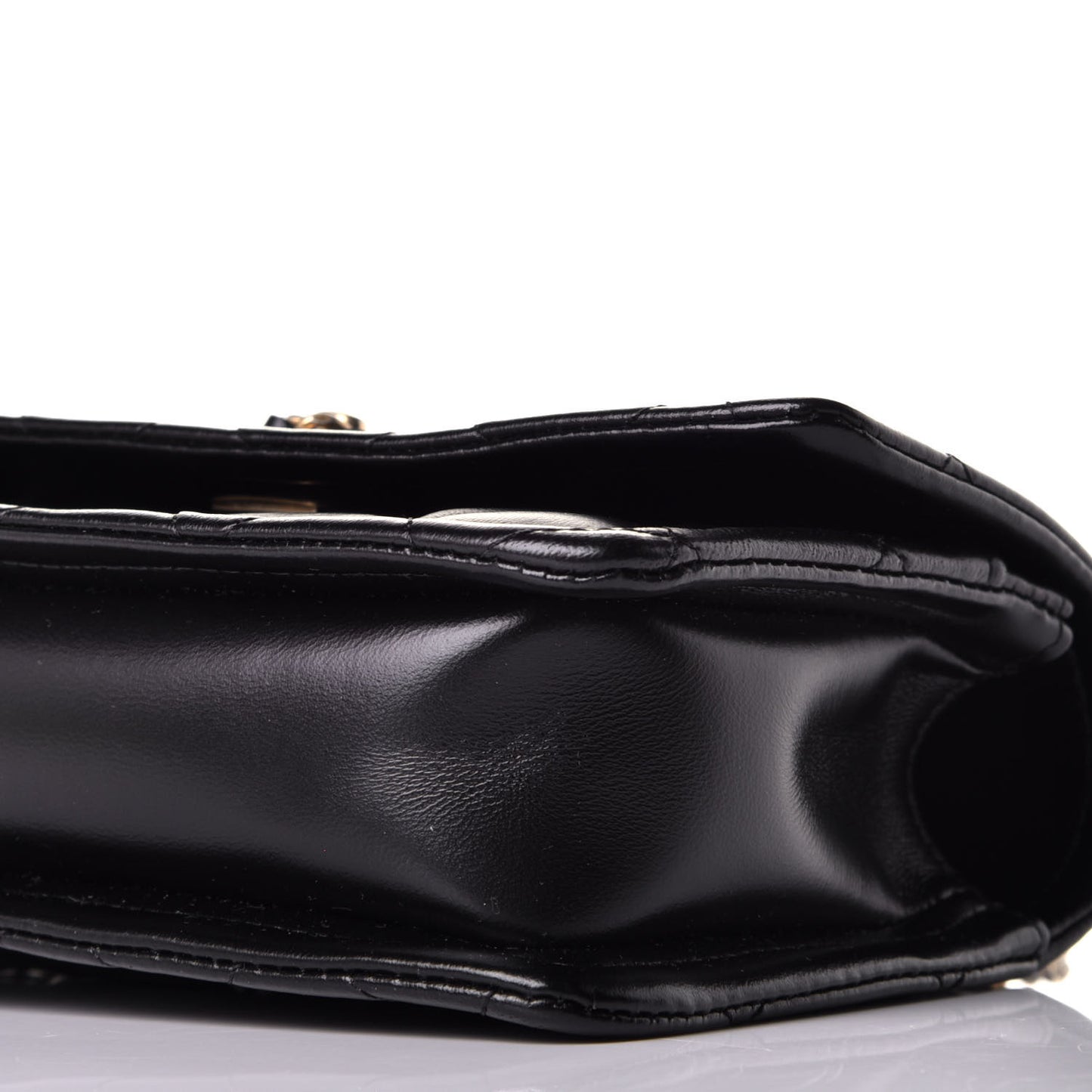 Shiny Lambskin Quilted Mini Flap Black