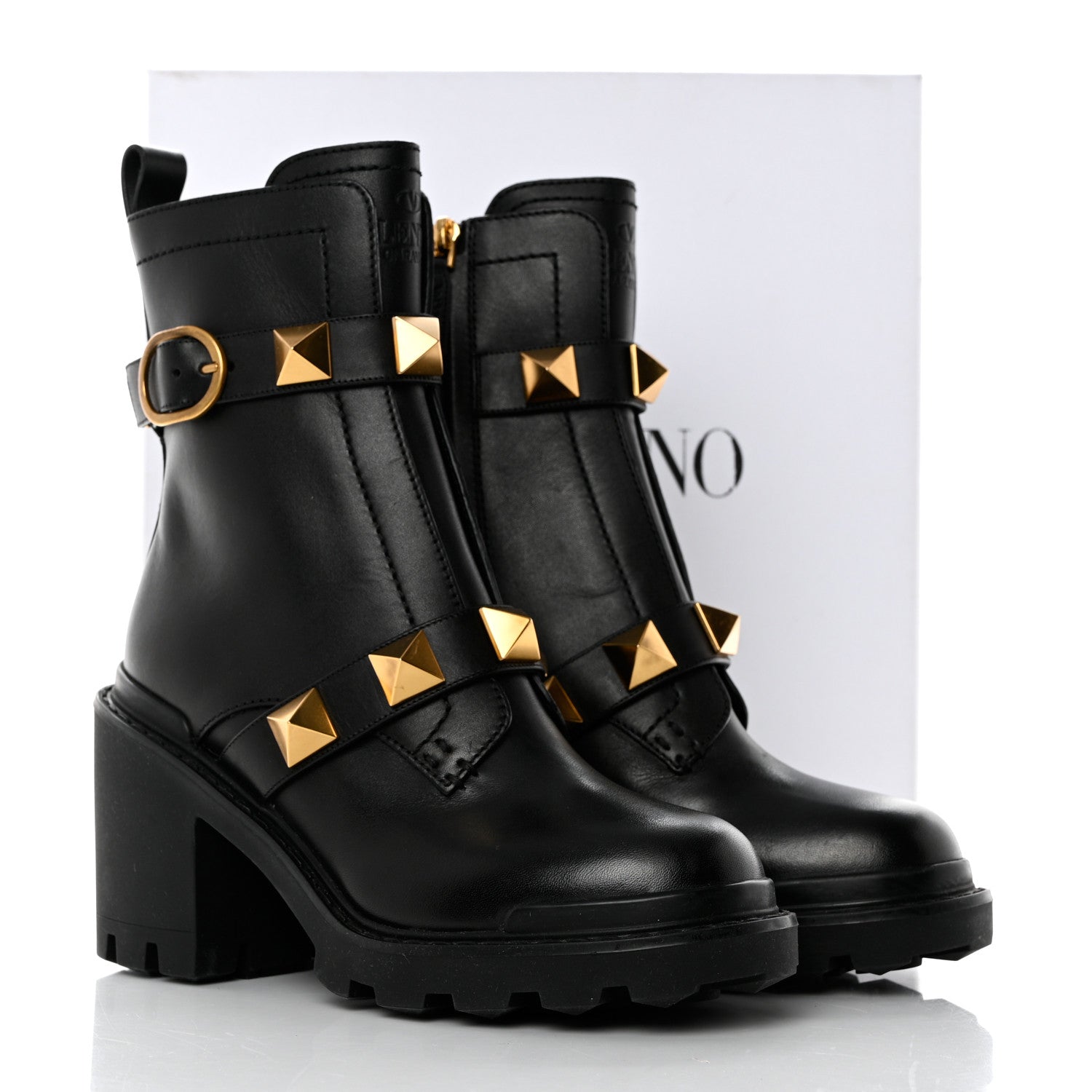 Valentino Garavani Calfskin Roman Stud 20/85mm Combat Boots 36.5 Black 10 of 10