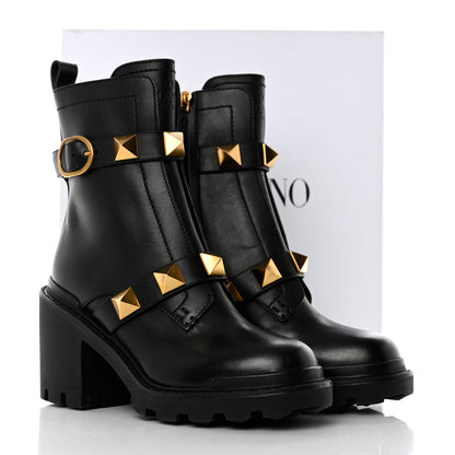 Valentino Garavani Calfskin Roman Stud 20/85mm Combat Boots 36.5 Black 10 of 10