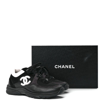 Chanel Mesh Suede Calfskin Grained Calfskin Womens CC Sneakers 38.5 White Black 9 of 9