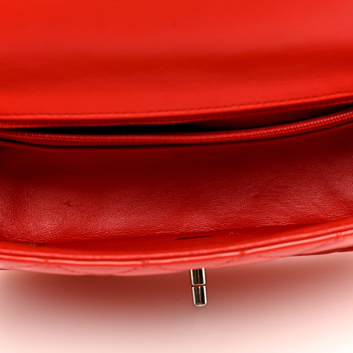Patent Calfskin Quilted Mini Rectangular Flap Red
