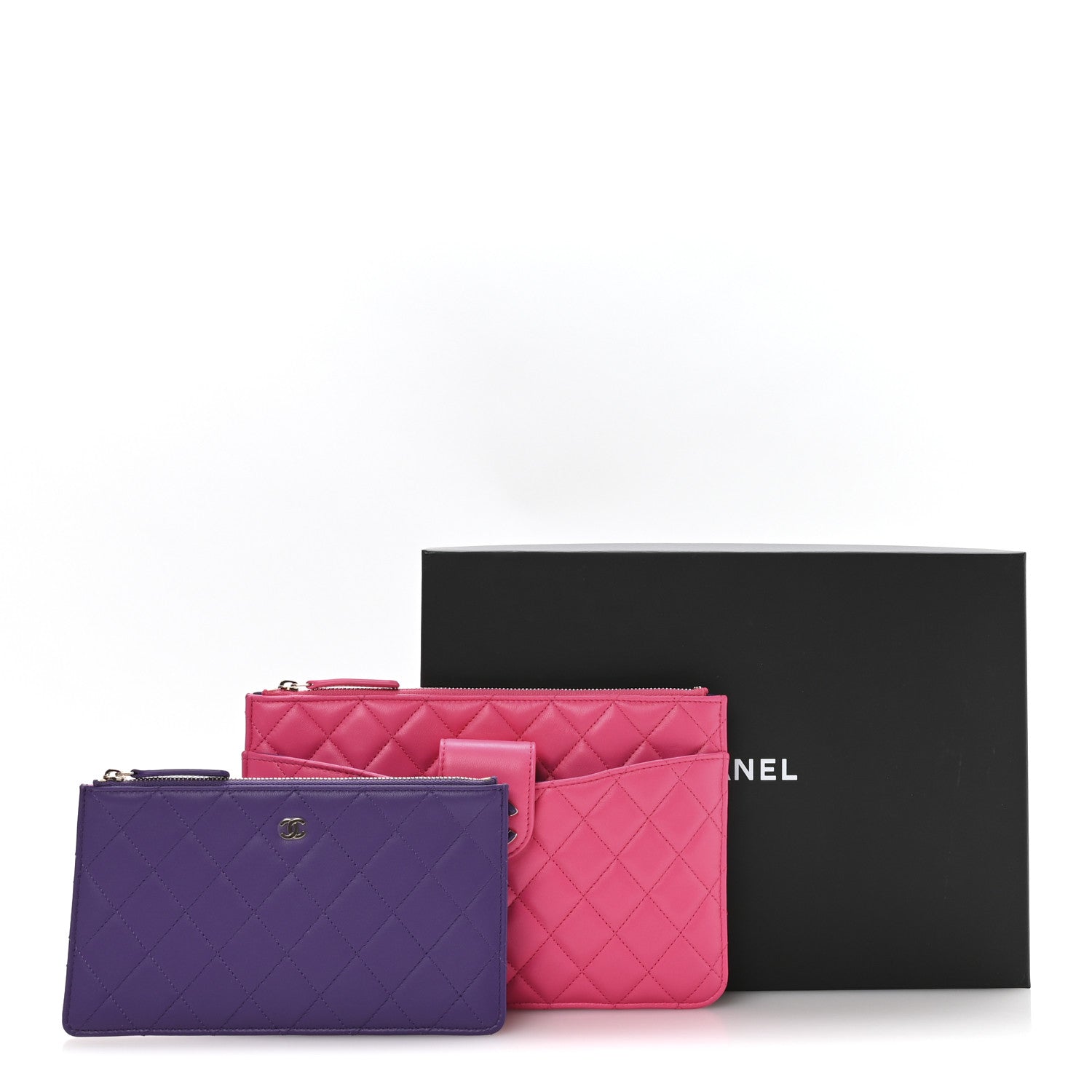 Chanel Lambskin Quilted Sunset Boulevard Pouch Case Pink Purple 10 of 10