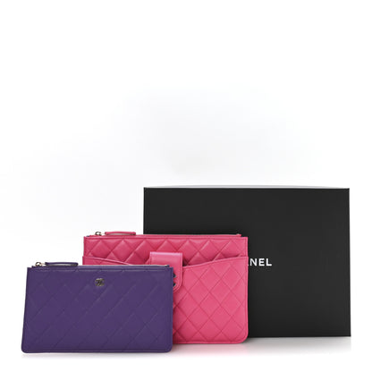 Chanel Lambskin Quilted Sunset Boulevard Pouch Case Pink Purple 10 of 10