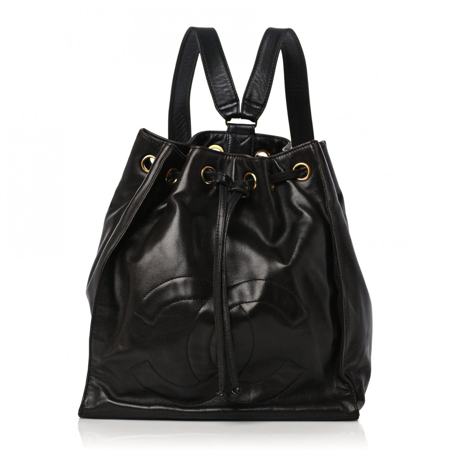 Lambskin Quilted Drawstring Backpack Black