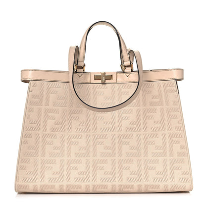 Fendi Canvas Vitello King FF Embroidered Medium Peekaboo X-Tote Poudre 1 of 13