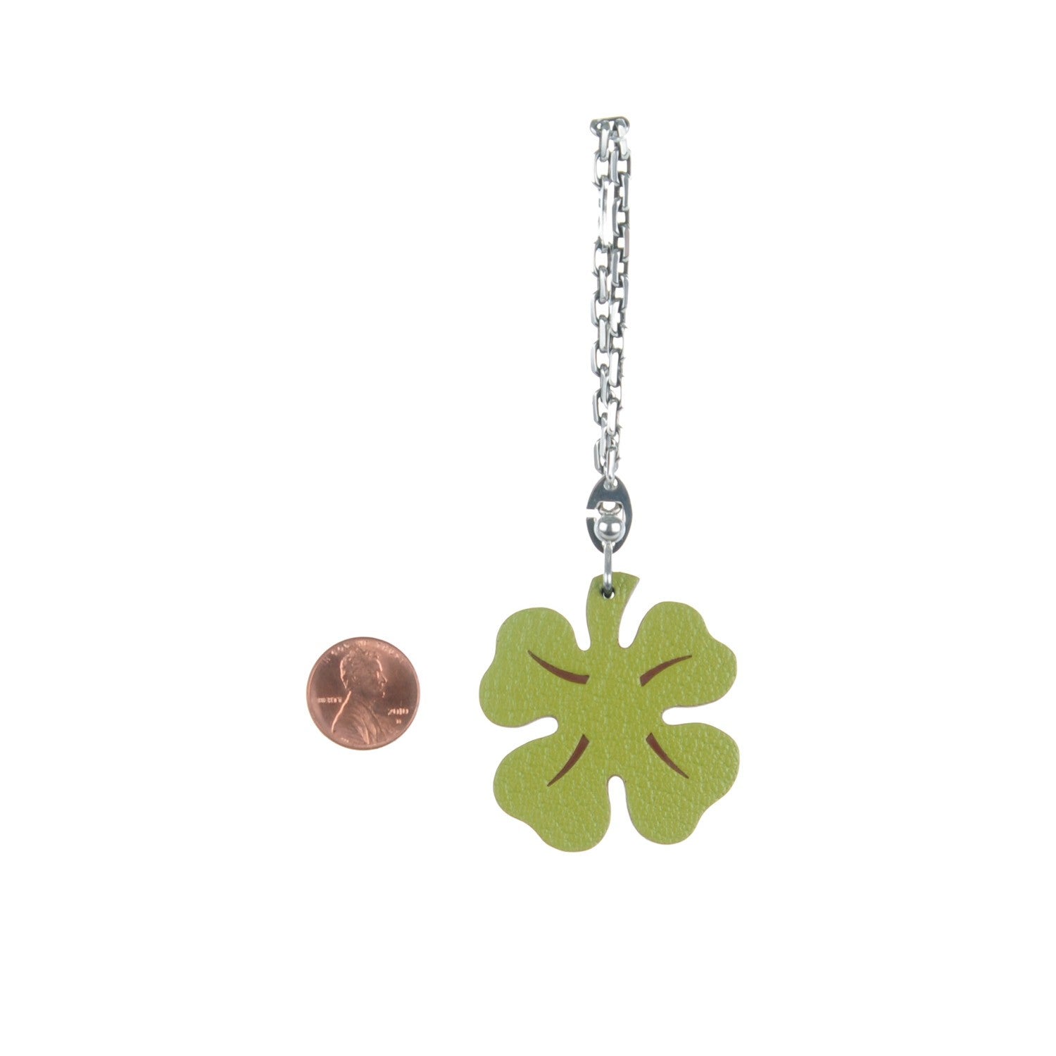 Hermes Chevre Mysore Lucky Clover Key Chain Bag Charm Vert Anis Orange 2 of 4