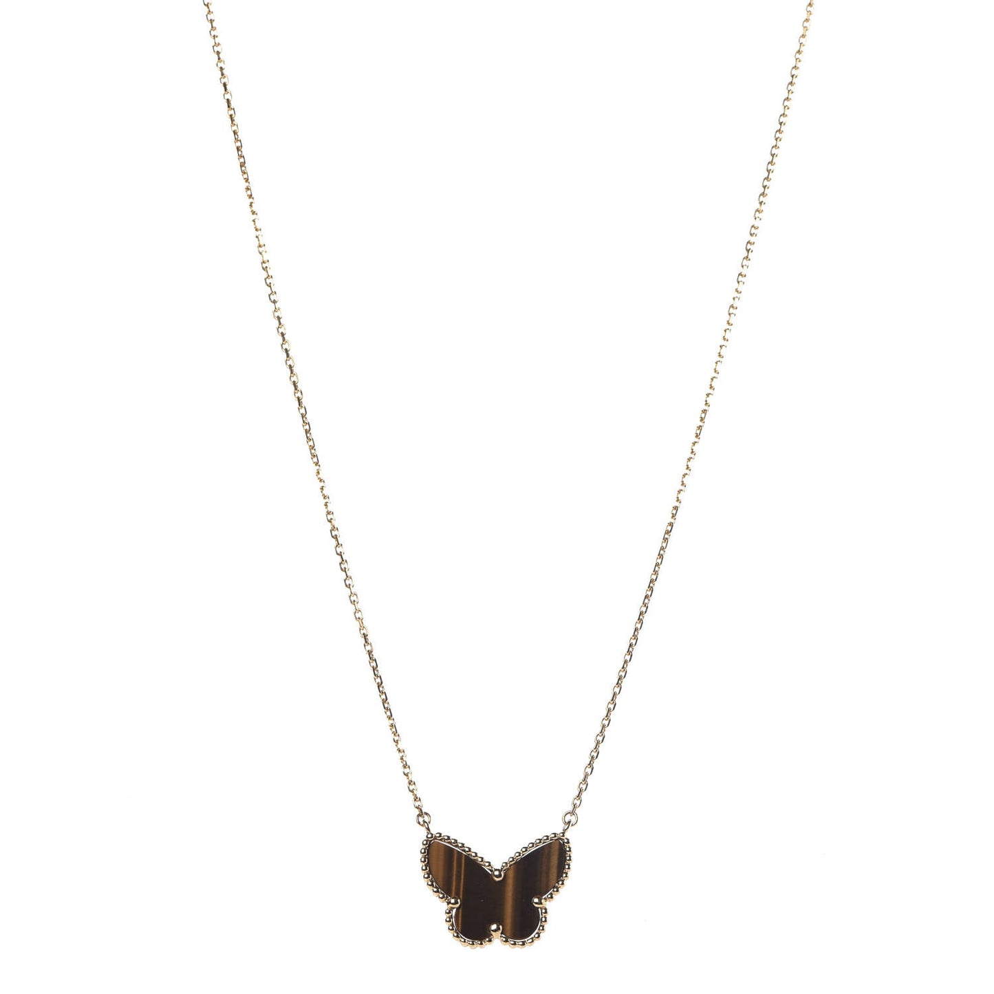 18K Yellow Gold Tiger Eye Lucky Alhambra Butterfly Pendant Necklace