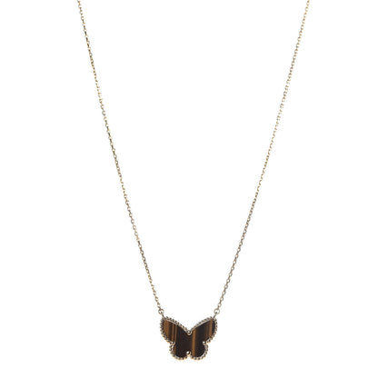 Van Cleef & Arpels 18K Yellow Gold Tiger Eye Lucky Alhambra Butterfly Pendant Necklace 1 of 7