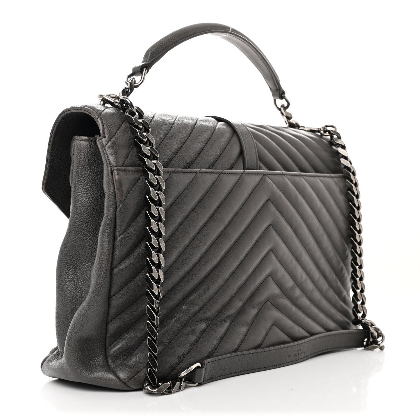Sheepskin Matelasse Chevron Monogram Large College Satchel Light Coal