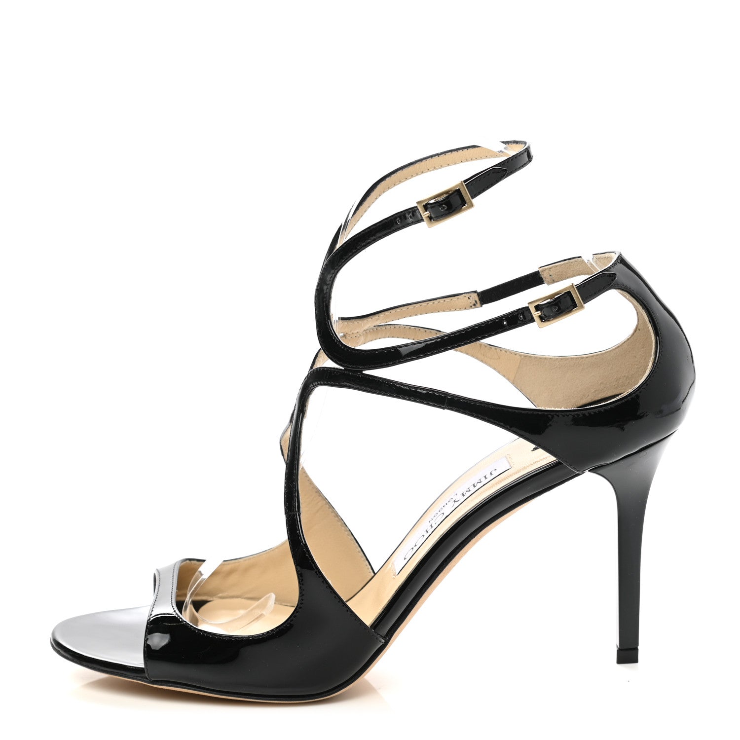 Jimmy Choo Patent Calfskin Lang Sandals 39.5 Black 1 of 8