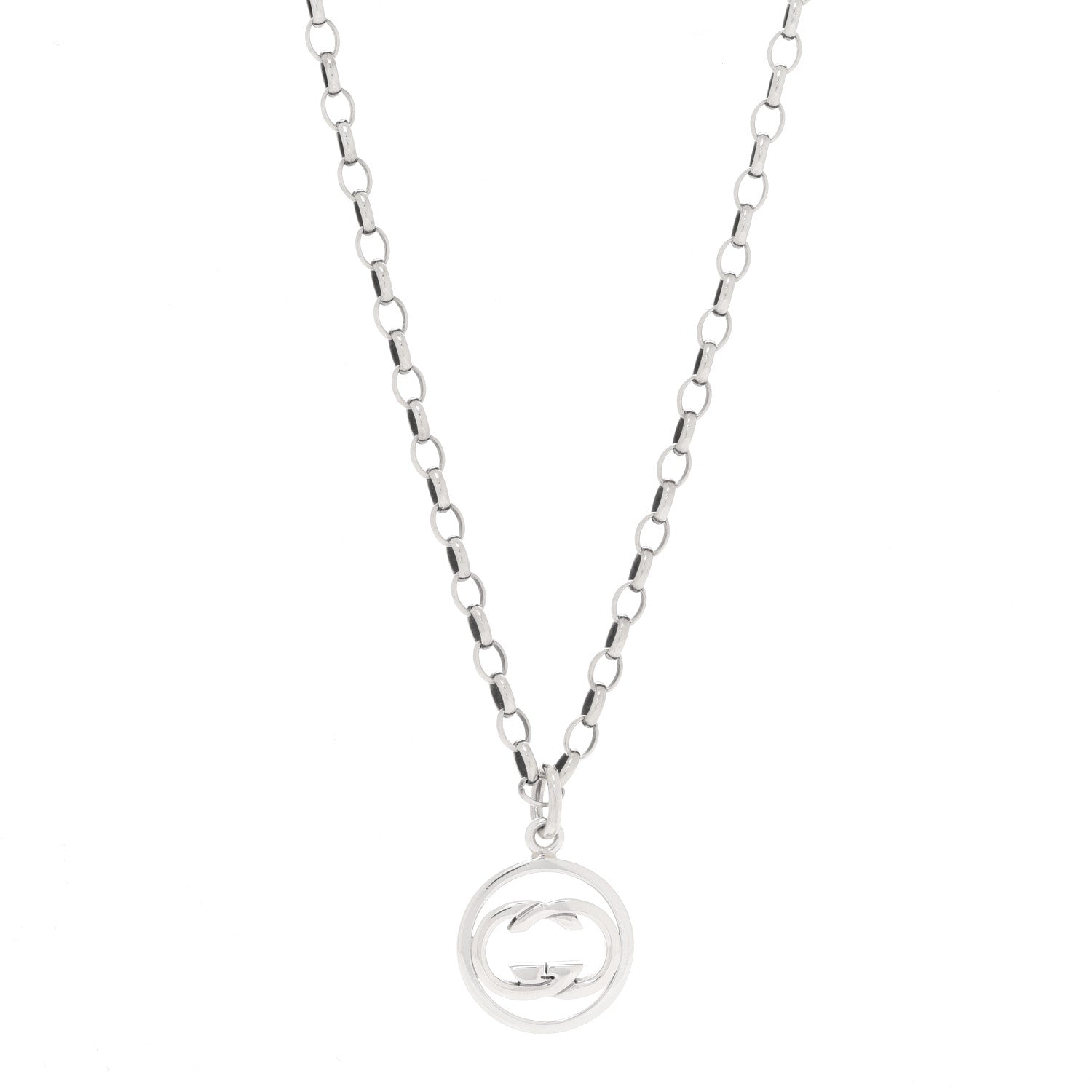 Gucci Sterling Silver Interlocking Circle GG Pendant Necklace 1 of 5