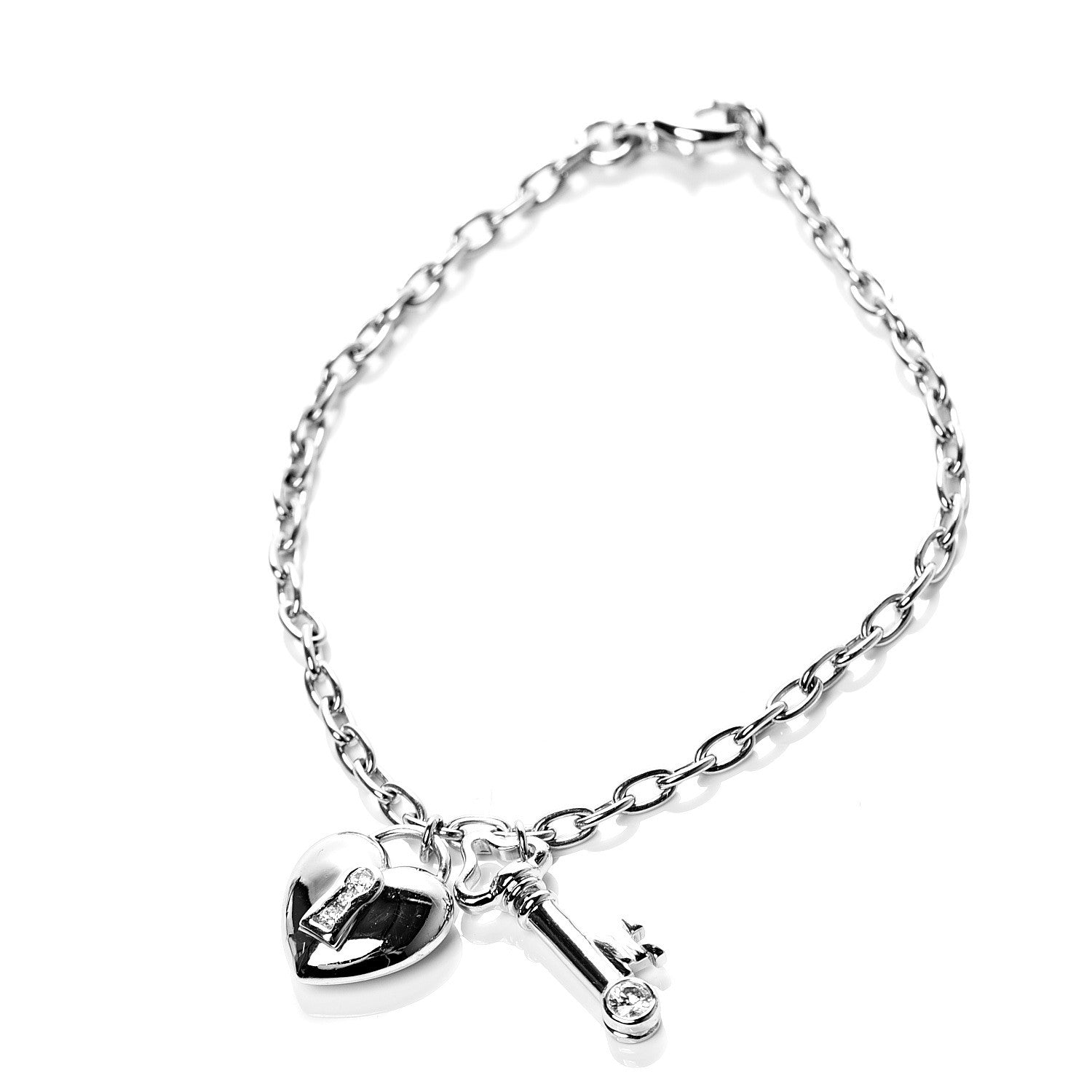Tiffany Platinum Diamond Heart Lock and Key Charm Bracelet 1 of 5