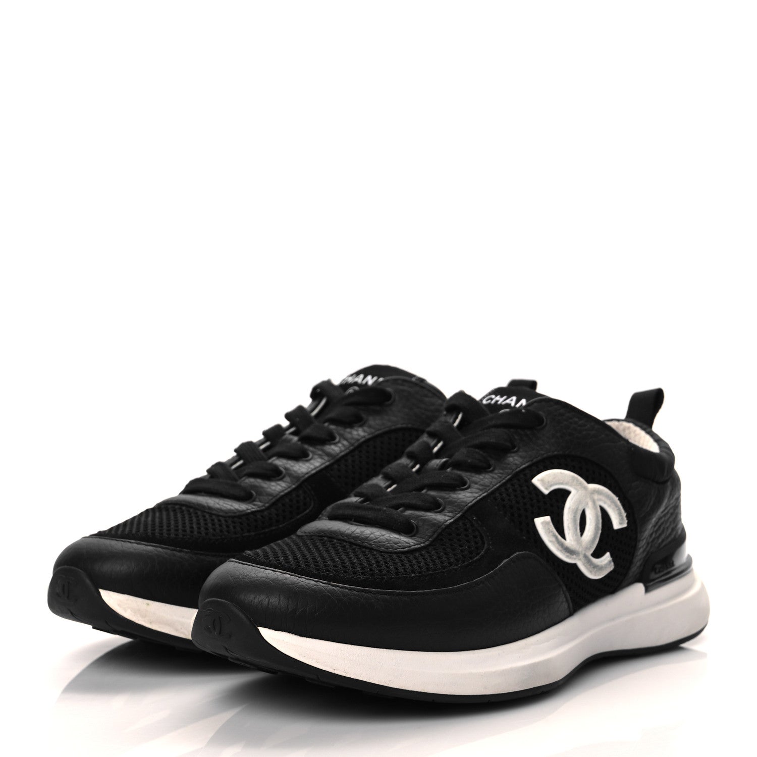 Chanel Calfskin Mesh Lycra Suede Womens Logo Sneakers 39 Black 3 of 9