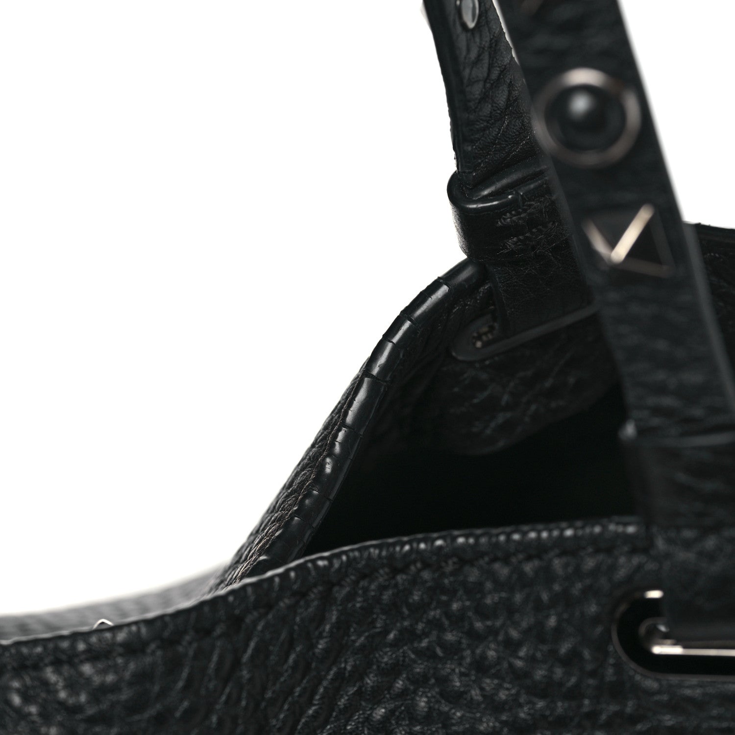 Valentino Garavani Grained Calfskin Onyx Medium Rockstud Rolling Tote Black 10 of 12