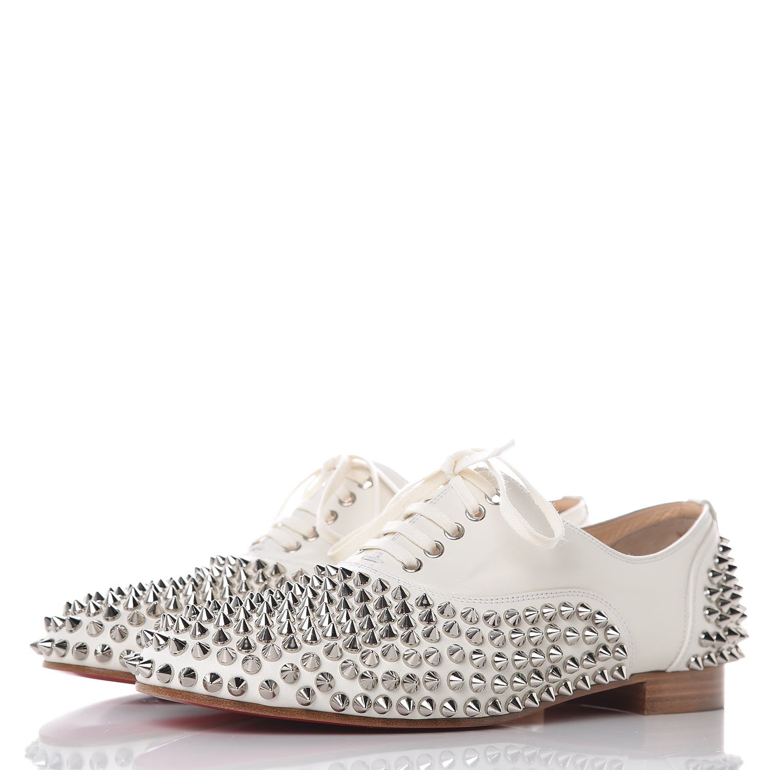 Christian Louboutin Nappa Freddy Spikes Donna Flat Sneakers 38 Latte Silver 3 of 9