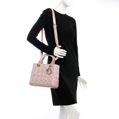 Christian Dior Pearly Lambskin Cannage Medium Lady Dior Lotus 2 of 8