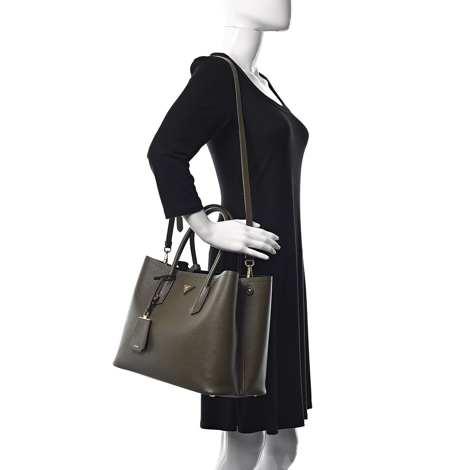 Prada Saffiano Cuir Large Double Bag Militare 2 of 10