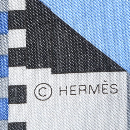 Hermes Silk Cotton Glitch Scarf 100 Navy Lake Bleu 5 of 6