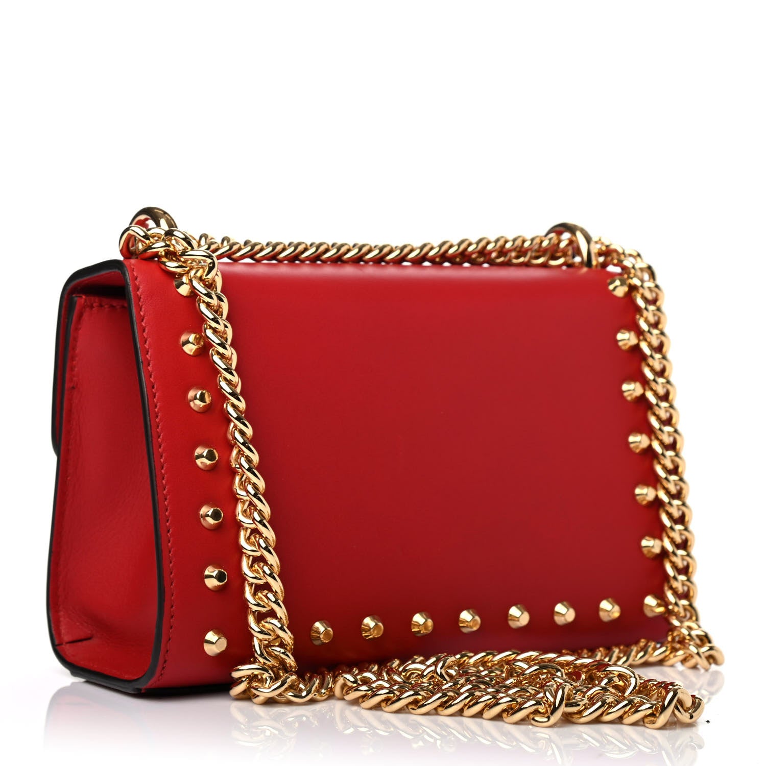 Gucci Calfskin Studded Small Padlock Shoulder Bag Hibiscus Red 2 of 4