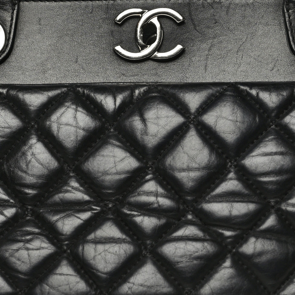 Aged Calfskin Quilted Be CC Tote Black