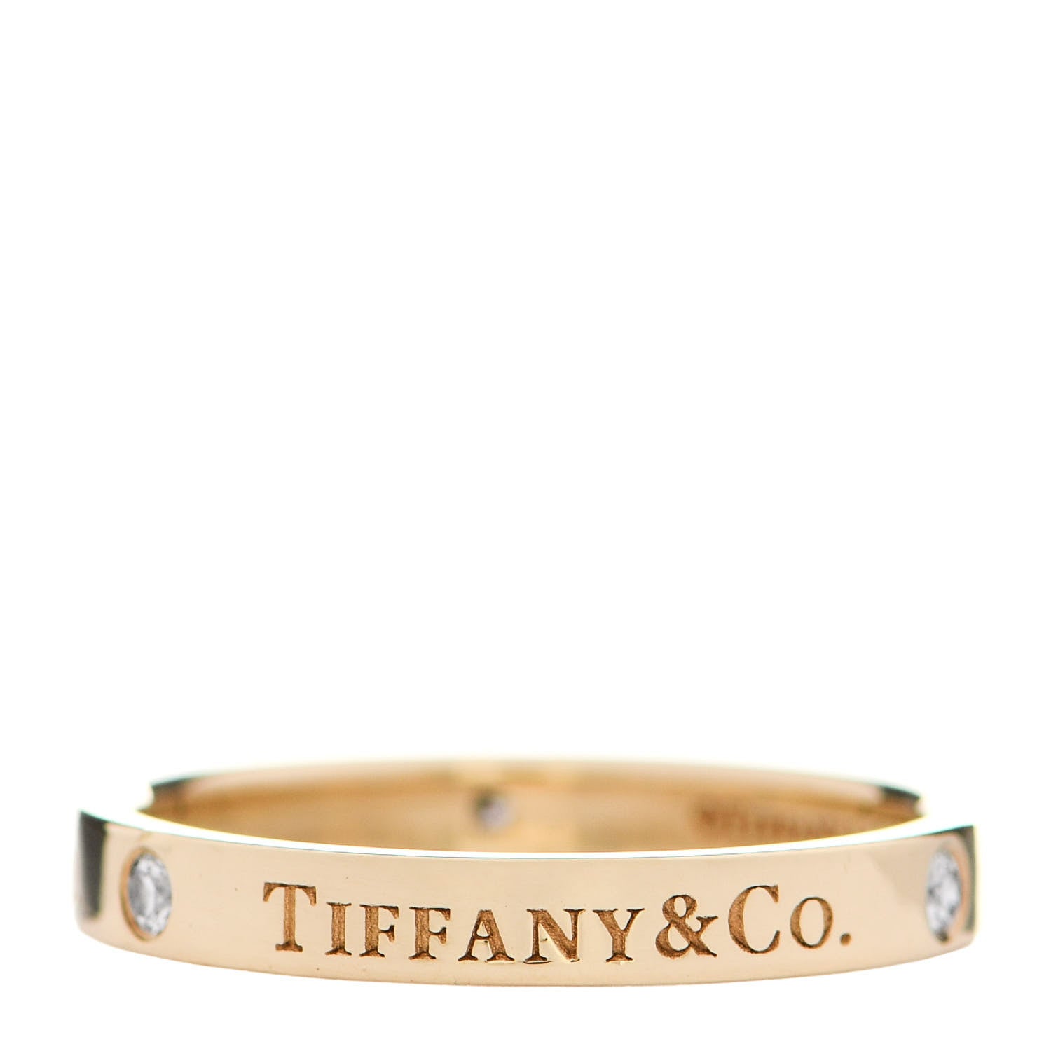 Tiffany 18K Yellow Gold Diamond Logo Band Ring 57 8 1 of 6