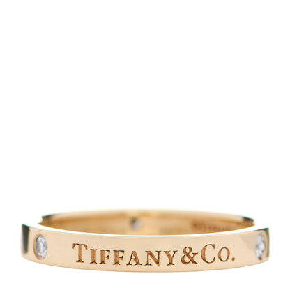 Tiffany 18K Yellow Gold Diamond Logo Band Ring 57 8 1 of 6