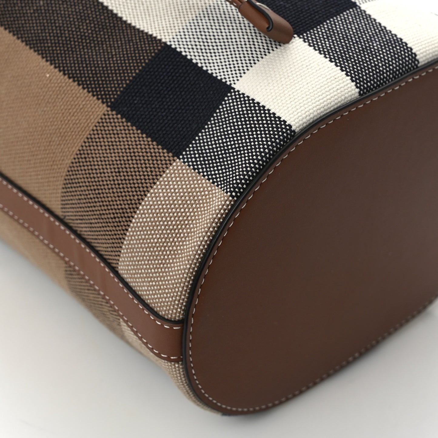 Giant Check Canvas Small Bucket Bag Taupe Brown