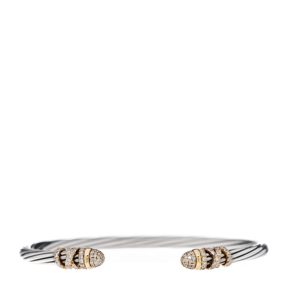 David Yurman Sterling Silver 18K Yellow Gold Diamond Pave 4mm Helena Cuff Bracelet 1 of 4
