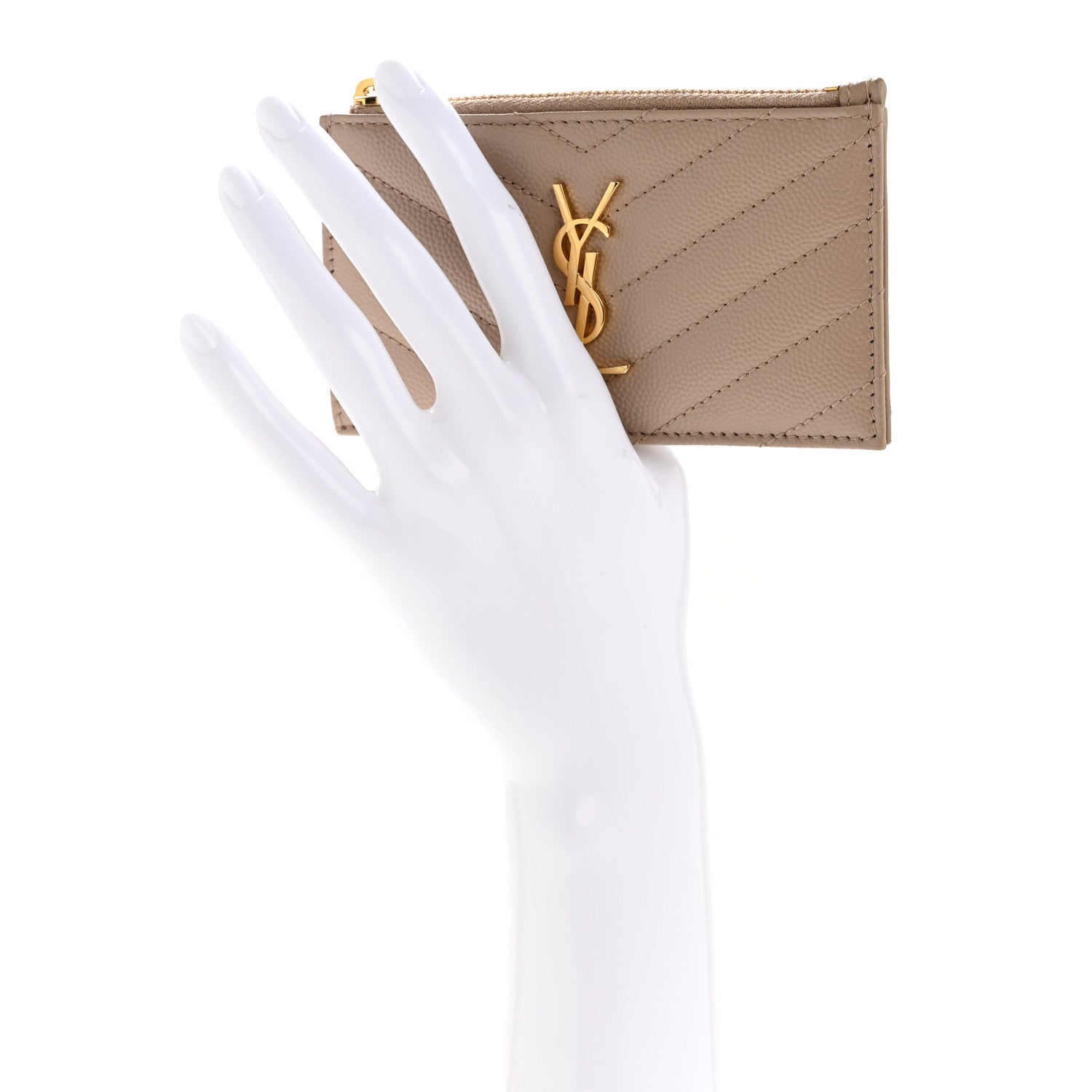 Saint Laurent Monogram Grain de Poudre 5 Fragments Zip Pouch Card Holder Dark Beige 2 of 9