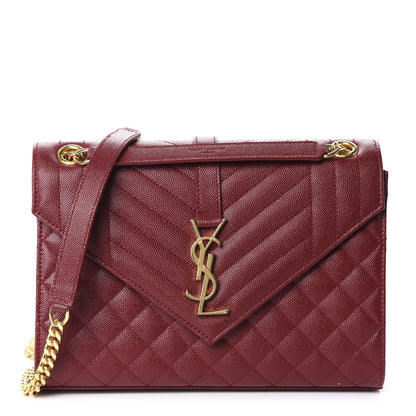Saint Laurent Grain De Poudre Textured Mixed Matelasse Triquilt Medium Monogram Satchel Oxblood 1 of 10