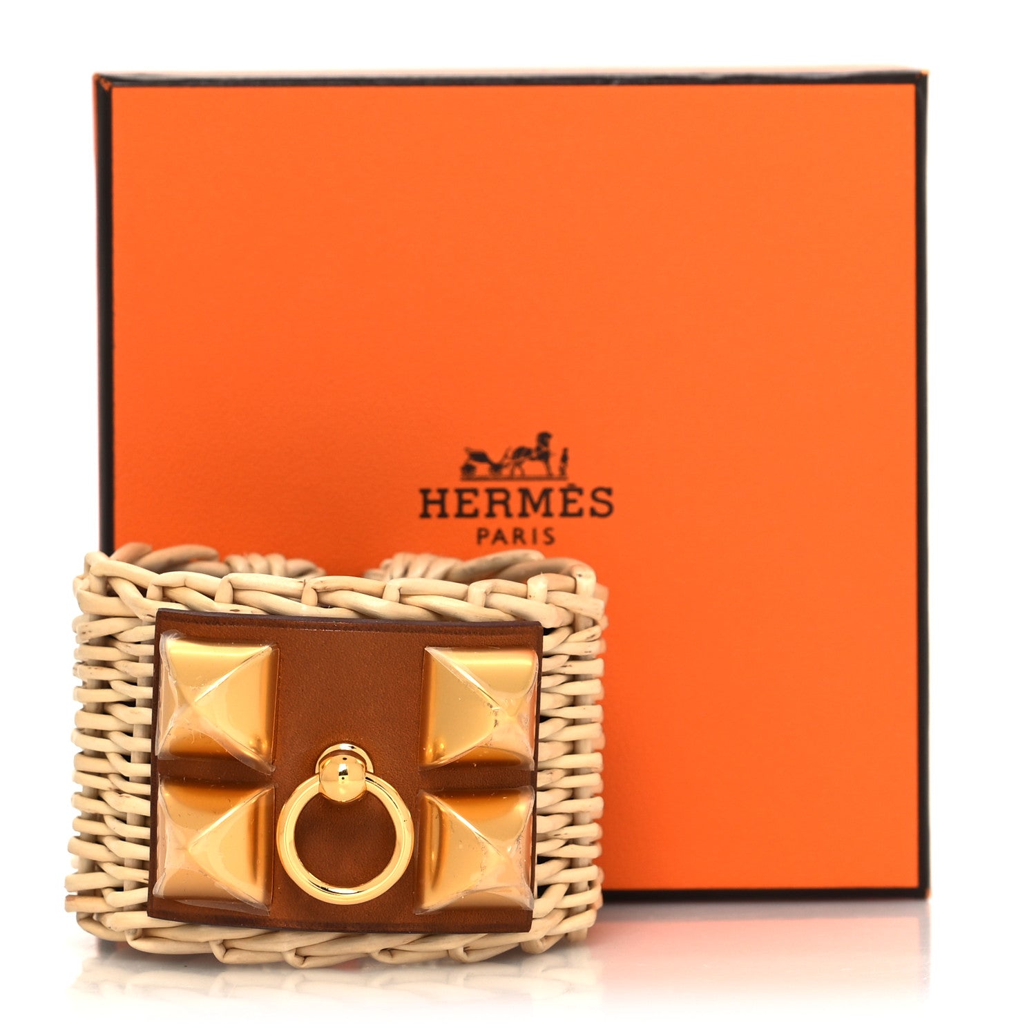 Hermes Wicker Barenia Medor Picnic Cuff Bracelet T2 Fauve 7 of 7