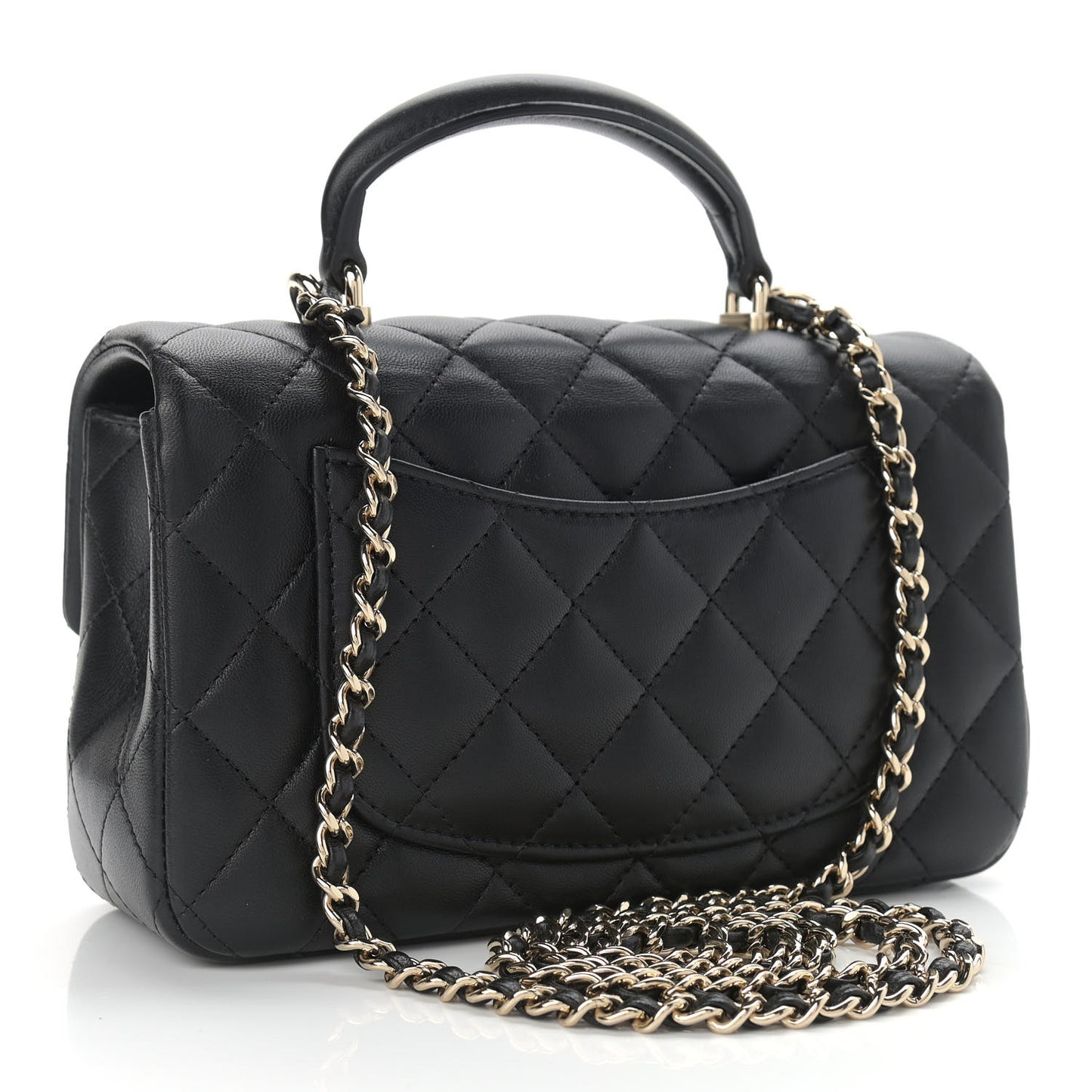 Lambskin Quilted Mini Top Handle Rectangular Flap Black