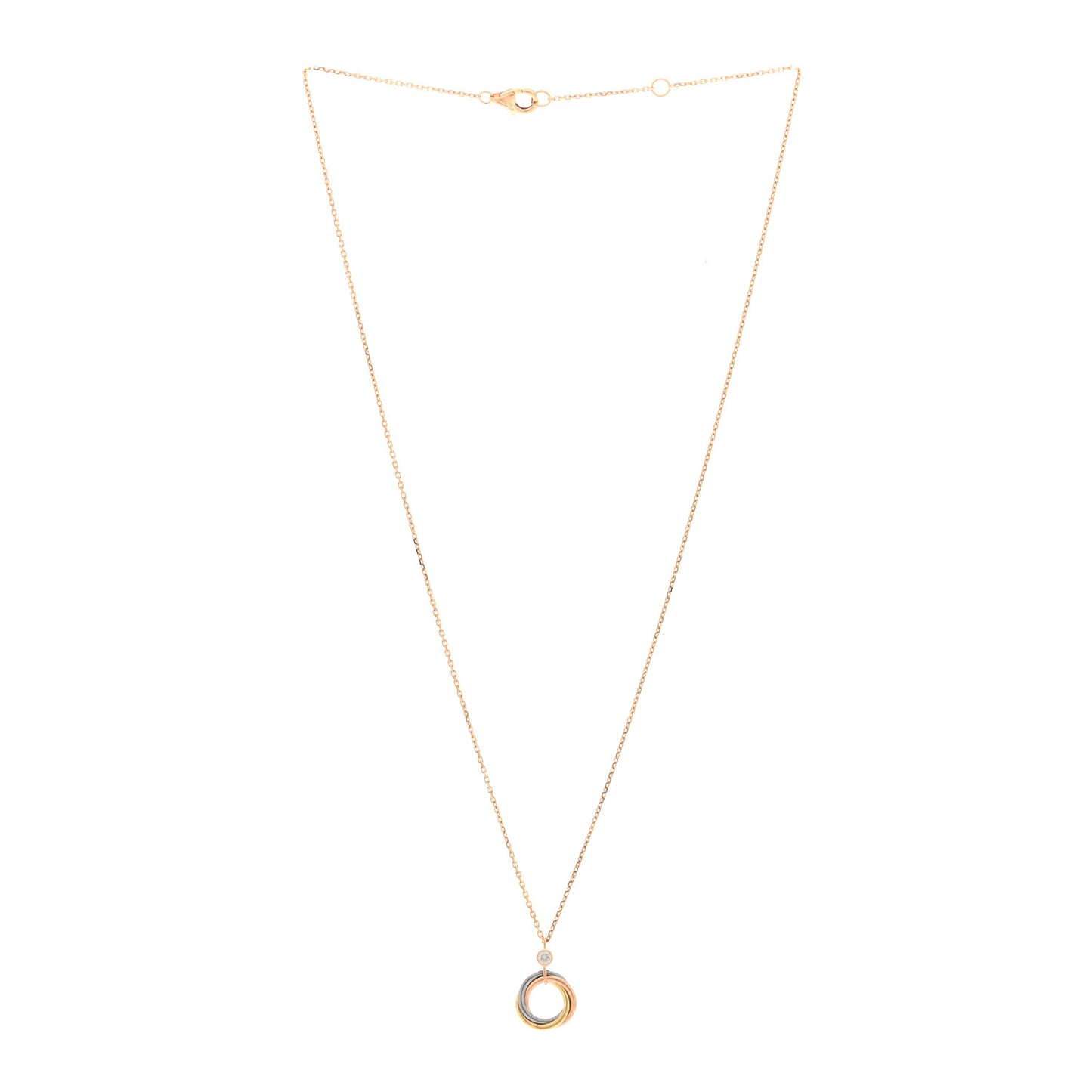 18K Pink Yellow White Gold Diamond Trinity Pendant Necklace