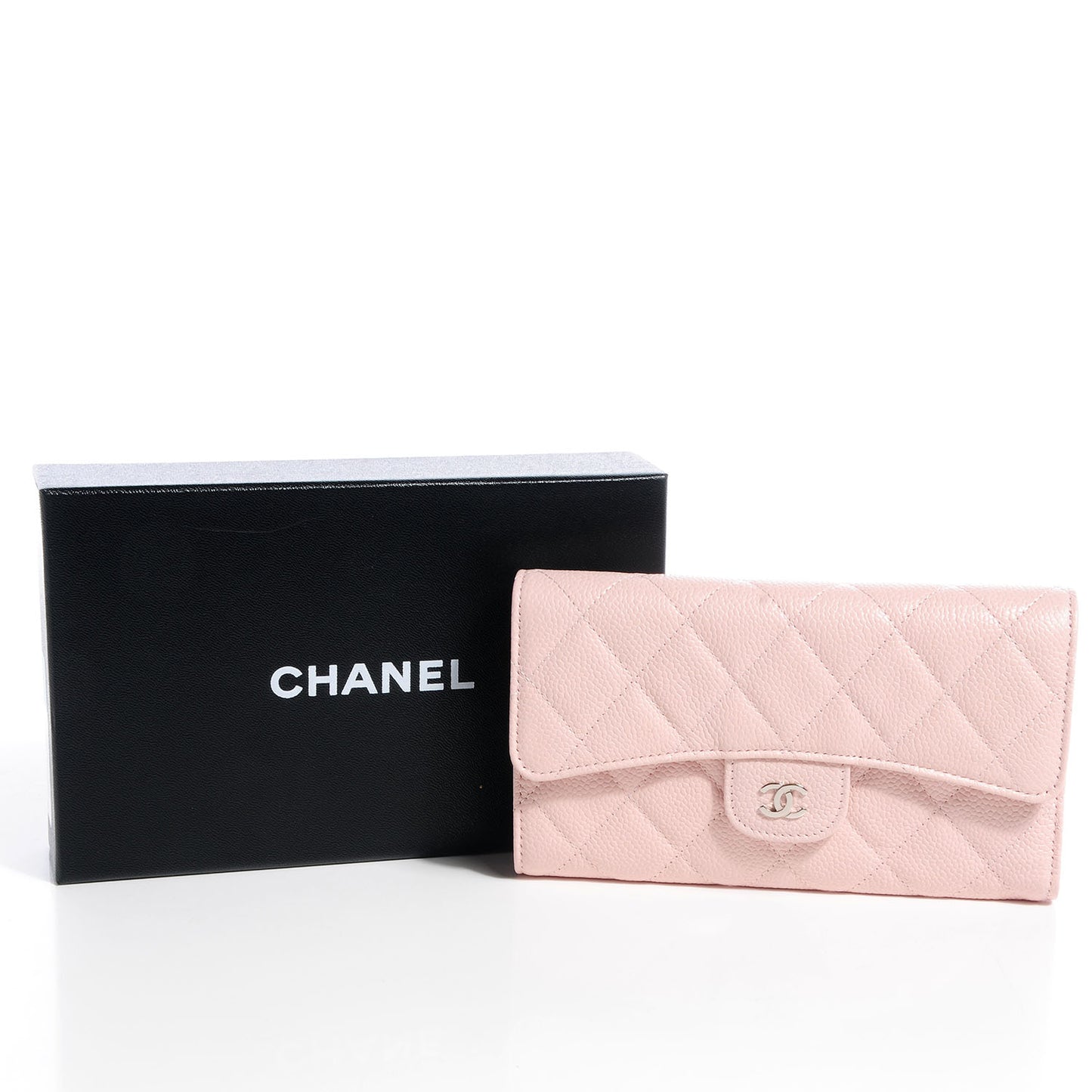 Caviar Quilted Long Flap Wallet Light Pink