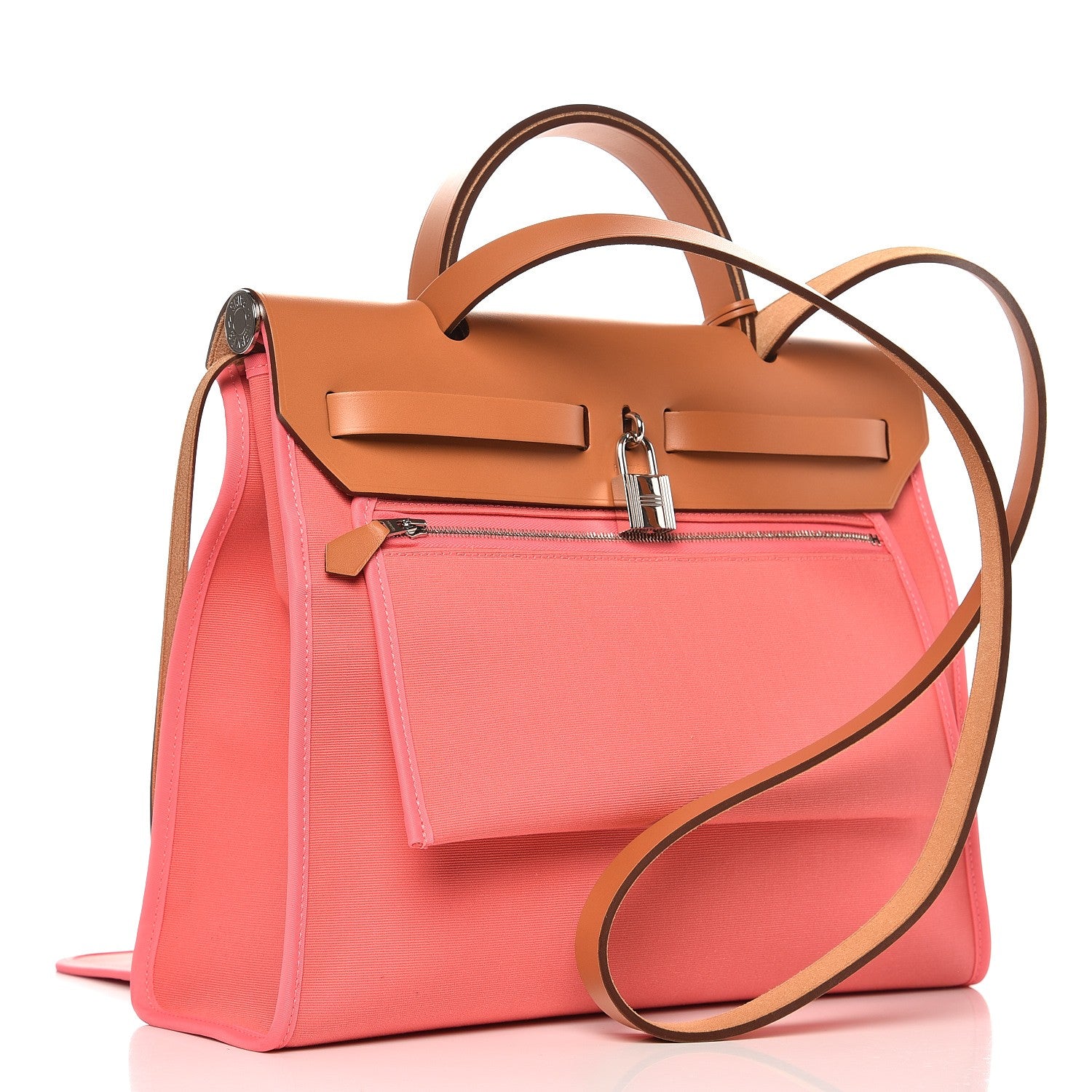 Hermes Vache Hunter Toile Herbag Zip 31 PM Rose Azalee Natural 4 of 9