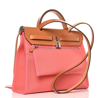 Hermes Vache Hunter Toile Herbag Zip 31 PM Rose Azalee Natural 4 of 9