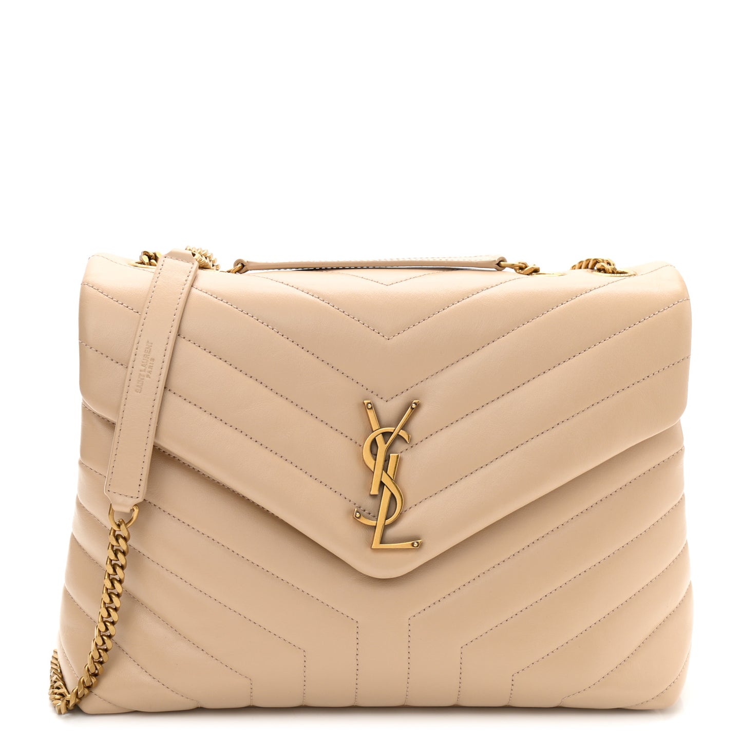 Calfskin Y Quilted Monogram Medium Loulou Chain Satchel Dark Beige