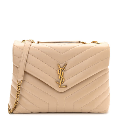 Saint Laurent Calfskin Y Quilted Monogram Medium Loulou Chain Satchel Dark Beige 1 of 12