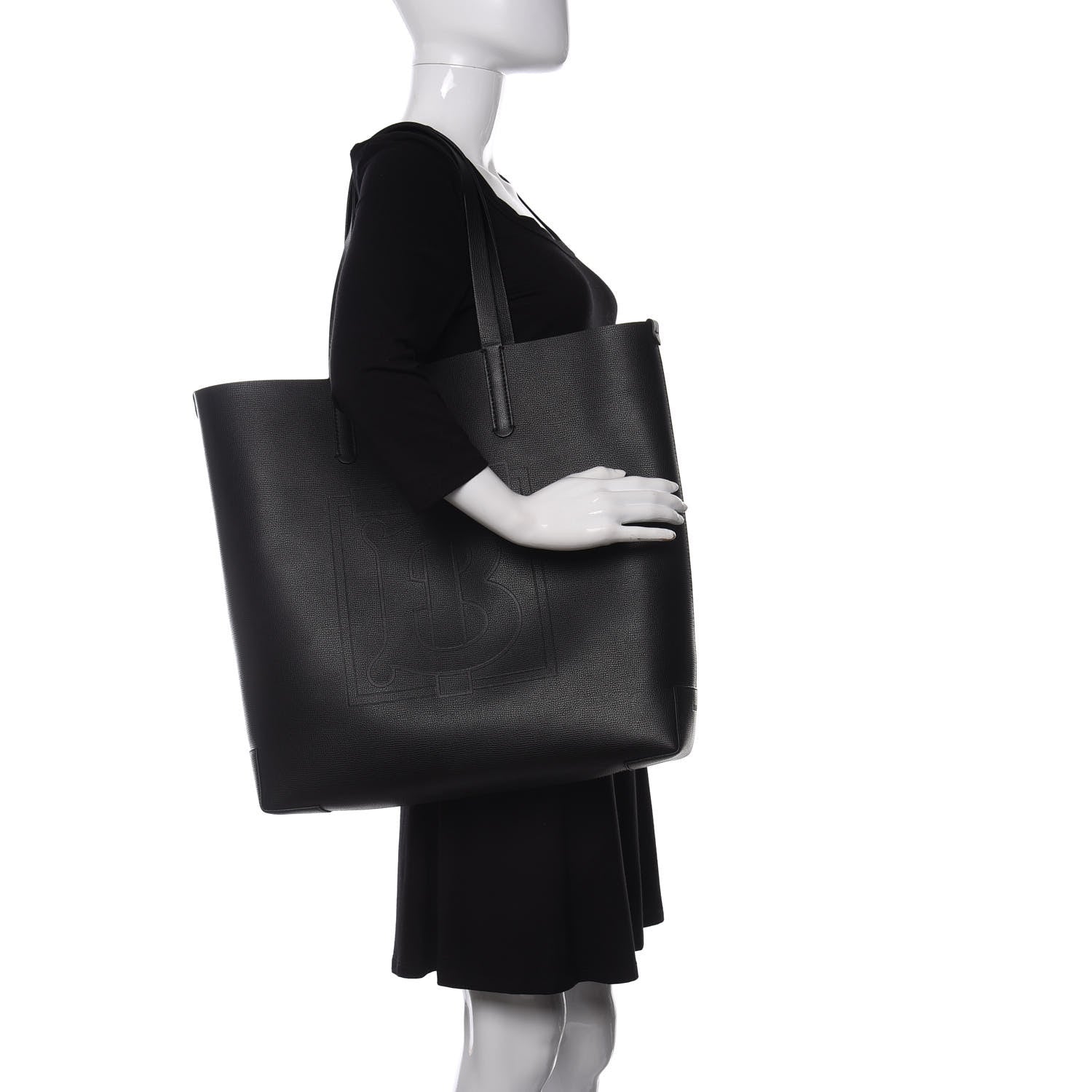 Burberry Calfskin TB Motif Embossed Tote Black 2 of 9