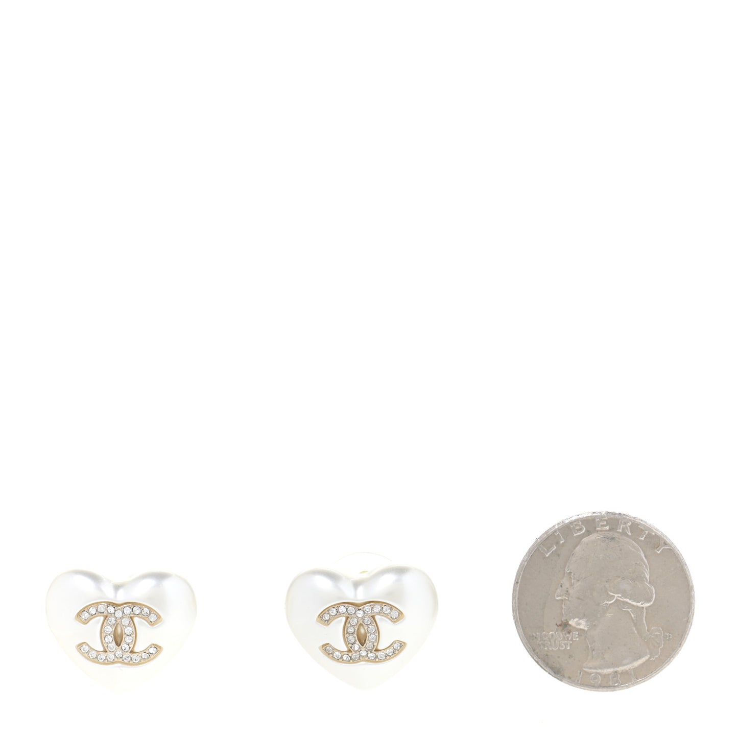 Pearl Crystal CC Heart Earrings Gold