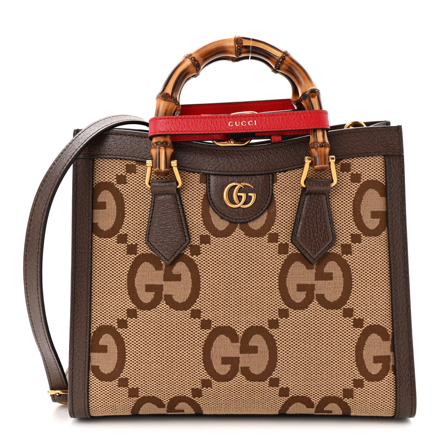 Gucci Monogram Jumbo GG Textured Dollar Calfskin Small Diana Tote Bag Camel Ebony New Acero Pomegranate Red 1 of 11