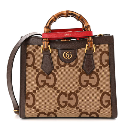 Gucci Monogram Jumbo GG Textured Dollar Calfskin Small Diana Tote Bag Camel Ebony New Acero Pomegranate Red 1 of 11