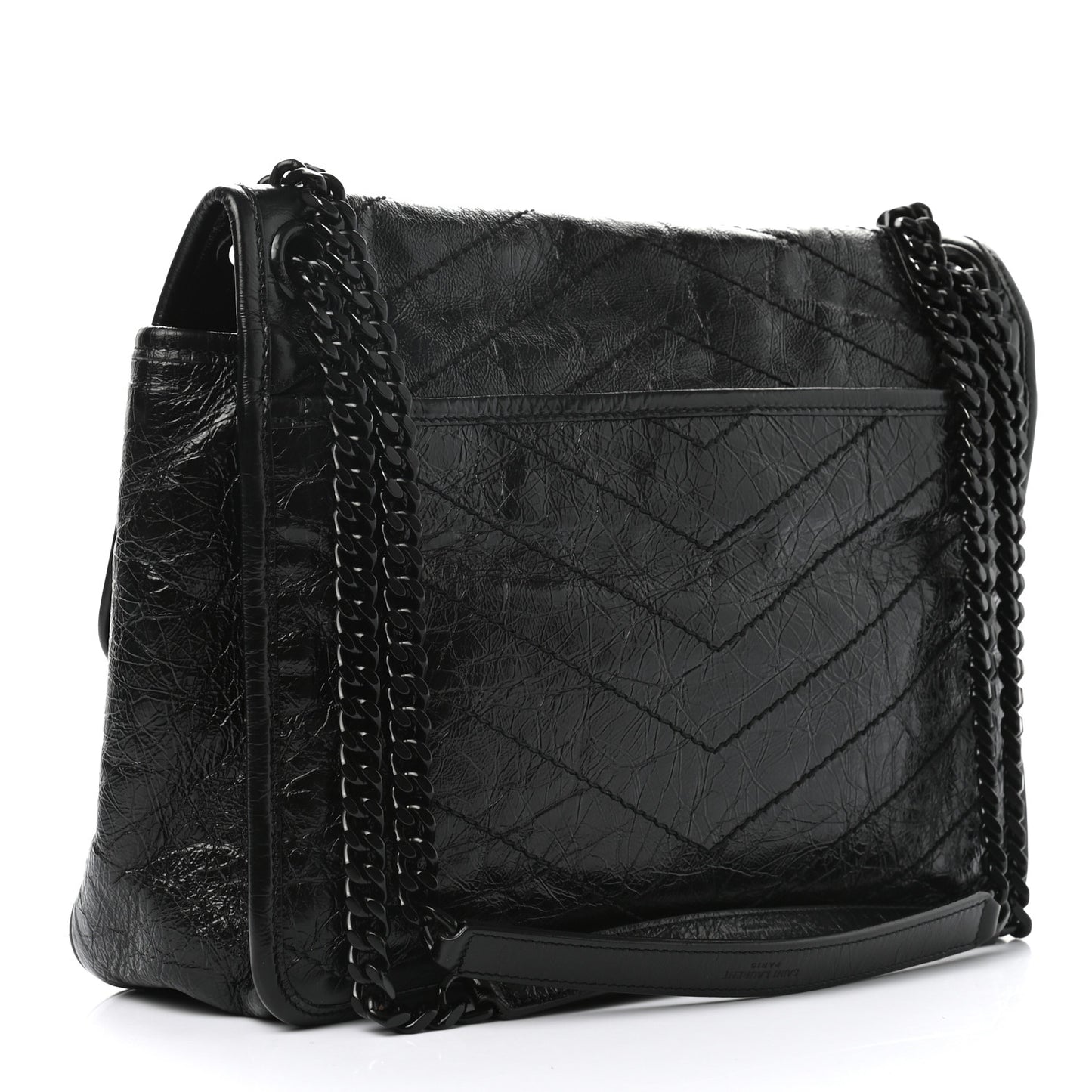 Crinkled Calfskin Matelasse Monogram Medium Niki Chain Satchel Black