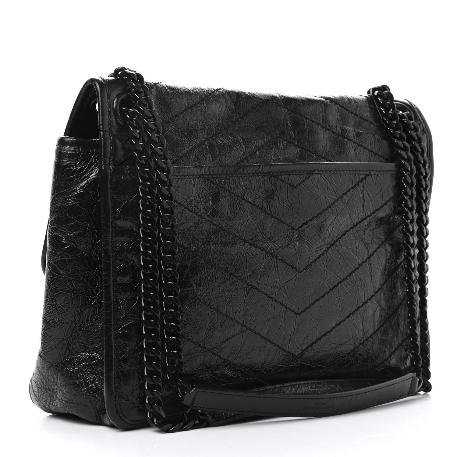 Saint Laurent Crinkled Calfskin Matelasse Monogram Medium Niki Chain Satchel Black 3 of 9