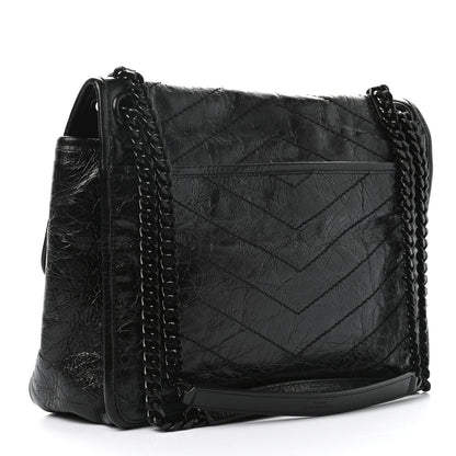 Saint Laurent Crinkled Calfskin Matelasse Monogram Medium Niki Chain Satchel Black 3 of 9